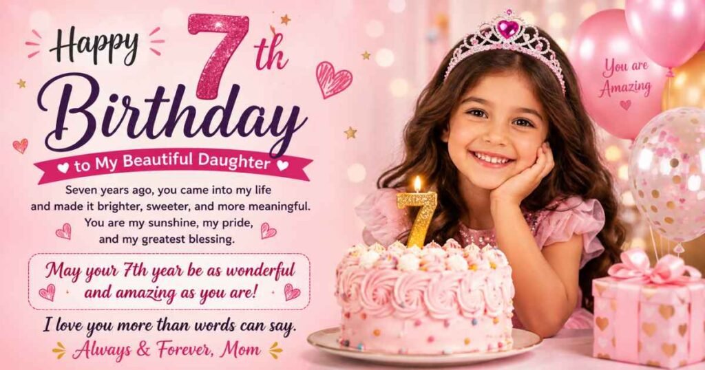 7th Birthday Wishes for Daughter from Mom