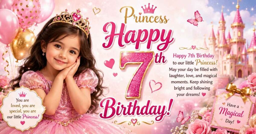 Princess Happy 7th Birthday Girl Wishes