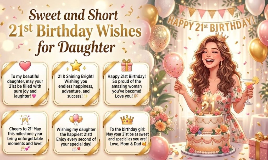 Sweet and Short 21st Birthday Wishes for Daughter